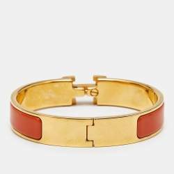 Pre Owned Hermès Clic H Orange Enamel Gold Plated Bracelet