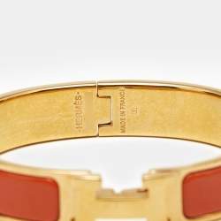 Pre Owned Hermès Clic H Orange Enamel Gold Plated Bracelet