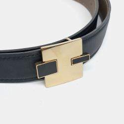 Pre Owned Hermes Black Leather Reversible Belt
