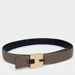 Pre Owned Hermes Black Leather Reversible Belt