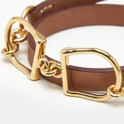Pre Owned Hermès  Etrier Double  Brown Leather Gold Tone Tour Bracelet