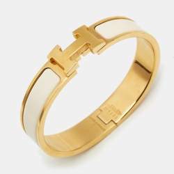 Pre Owned Hermès Clic H Enamel Gold Plated Bracelet