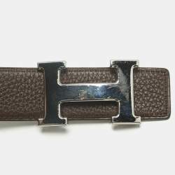 Pre Owned Hermès Chocolat/Black Clemence and Box Leather H Buckle Belt 90CM