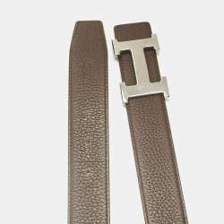Pre Owned Hermès Chocolat/Black Clemence and Box Leather H Buckle Belt 90CM