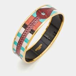 Pre Owned Hermes Enamel Gold Plated Bangle Bracelet