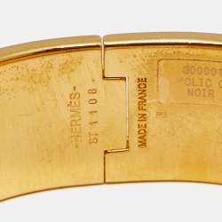 Pre Owned Hermes Clic Clac H Black Enamel Gold Plated Bracelet