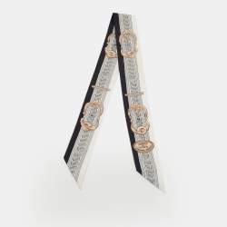 Pre Owned Hermès Black/White Printed Silk Twilly