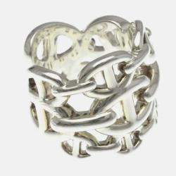 Pre Owned Hermes Chaine D'Ancre Farandole Silver No Stone Band Ring Silver