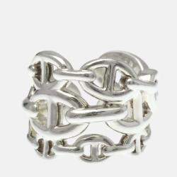 Pre Owned Hermes Chaine D'Ancre Farandole Silver No Stone Band Ring Silver