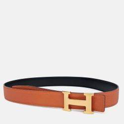 Pre Owned Hermes Black/Orange Leather H Reversible Belt