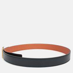 Pre Owned Hermes Black/Orange Leather H Reversible Belt