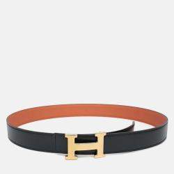 Pre Owned Hermes Black/Orange Leather H Reversible Belt