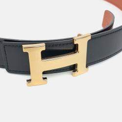 Pre Owned Hermes Black/Orange Leather H Reversible Belt