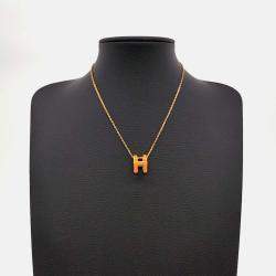 Pre Owned Hermes Gold Tone Pop H Necklace