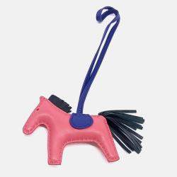 Pre Owned Hermes Blue/Pink Leather Rodeo Small Bag Charm 