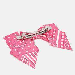 Pre Owned Hermes Pink Silk Ribbon Hair Pin
