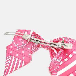 Pre Owned Hermes Pink Silk Ribbon Hair Pin