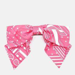 Pre Owned Hermes Pink Silk Ribbon Hair Pin
