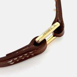 Pre Owned Hermes Brown/Gold Leather Micro Rival Bracelet
