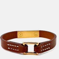 Pre Owned Hermes Brown/Gold Leather Micro Rival Bracelet