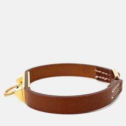 Pre Owned Hermes Brown/Gold Leather Micro Rival Bracelet