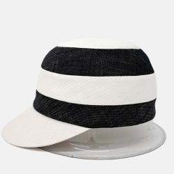 Pre Owned Hermes Black,/White Cotton Linen Hat