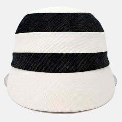 Pre Owned Hermes Black,/White Cotton Linen Hat