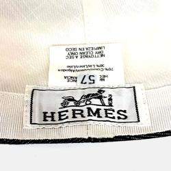 Pre Owned Hermes Black,/White Cotton Linen Hat