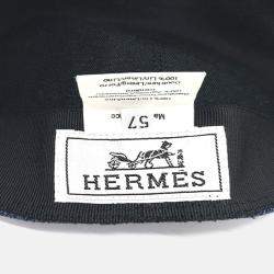 Pre Owned Hermes Linen Navy Blue Hat