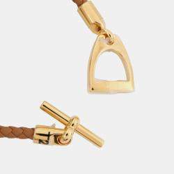 Pre Owned Hermes Etrier Bracelet Size T2 Gold Swift Leather