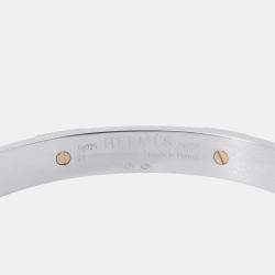 Pre Owned Hermes Mini Crew Bangle Size ST 18k Rose Gold Silver 925
