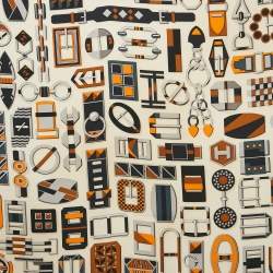 مملوكة مسبقًا وشاح هيرمس حرير برتقالي كارير ان بوكليز