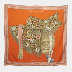 Pre Owned Hermès Orange Silk Selle Des Steppes Scarf