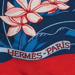 Pre Owned Hermes Blue Silk Flamingo Party Scarf 