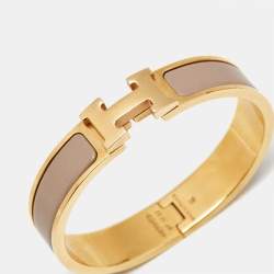 Pre Owned Hermes Clic H Enamel Gold Plated Bracelet