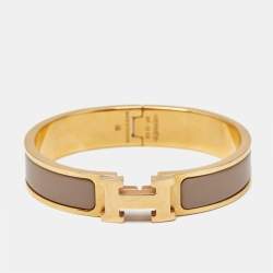 Pre Owned Hermes Clic H Enamel Gold Plated Bracelet