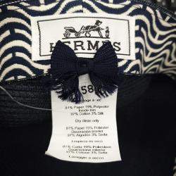 Pre Owned Hermes Navy Blue Paper Polyester Hat