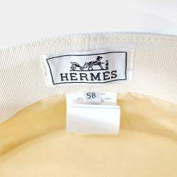 Pre Owned Hermes White Fabric Hunting Cap