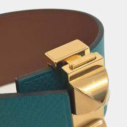 مملوكة مسبقًا Hermes Green Leather Reversible Medore Bracelet