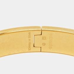 Pre Owned Hermes Clic H Black Enamel Gold Plated Bracelet