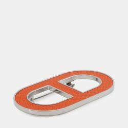 Pre Owned Hermes Chaine D'Ancre Brooch Orange Minyan Epsom Metal