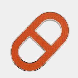 Pre Owned Hermes Chaine D'Ancre Brooch Orange Minyan Epsom Metal
