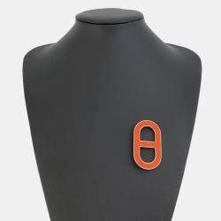 Pre Owned Hermes Chaine D'Ancre Brooch Orange Minyan Epsom Metal