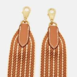 Pre Owned Hermes Sangle Cordage Bag Shoulder Strap New Ecru/Gold Canvas