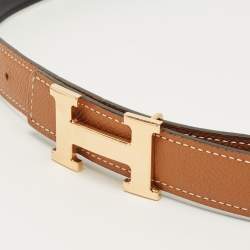 Pre Owned Hermès H Buckle 75 CM Belt Gold/Noir Epsom and Swift Leather