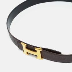 مملوكة مسبقًا حزام هيرمس إبزيم H جلد بوكس وتوغو شوكولا/أسود 90 سم