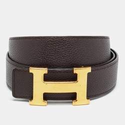 مملوكة مسبقًا حزام هيرمس إبزيم H جلد بوكس وتوغو شوكولا/أسود 90 سم