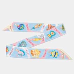 Pre Owned Hermes Blue Silk Funny Ice Cream Twilly 