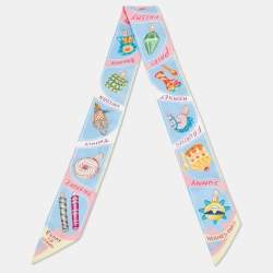 مملوكة مسبقًا Hermes Blue Silk Funny Ice Cream Twilly 