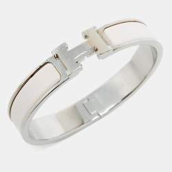 Pre Owned Hermes Clic H Enamel Palladium Plated Braclet